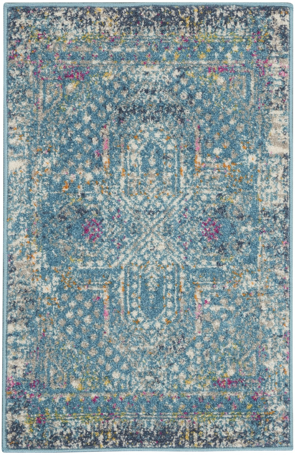 2’ x 3’ Blue Distressed Medallion Scatter Rug