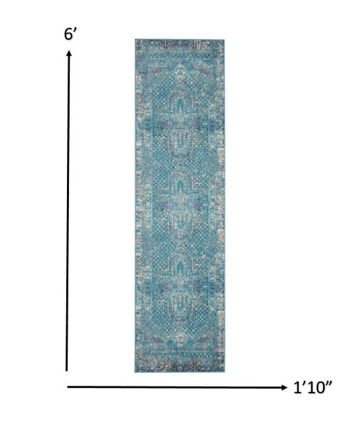 2’ x 6’ Blue Distressed Medallion Runner Rug