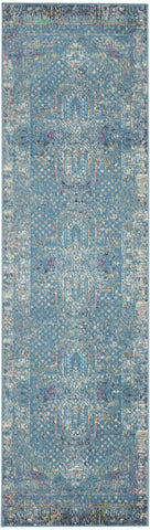 2’ x 10’ Blue Distressed Medallion Runner Rug