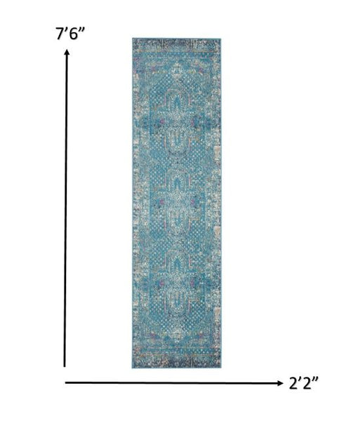 2’ x 8’ Blue Distressed Medallion Runner Rug