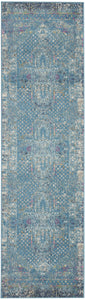 2’ x 8’ Blue Distressed Medallion Runner Rug