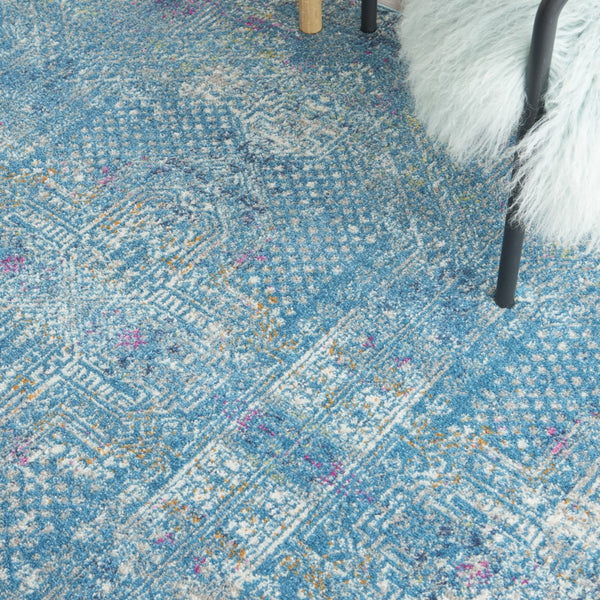 4’ Round Blue Distressed Medallion Area Rug