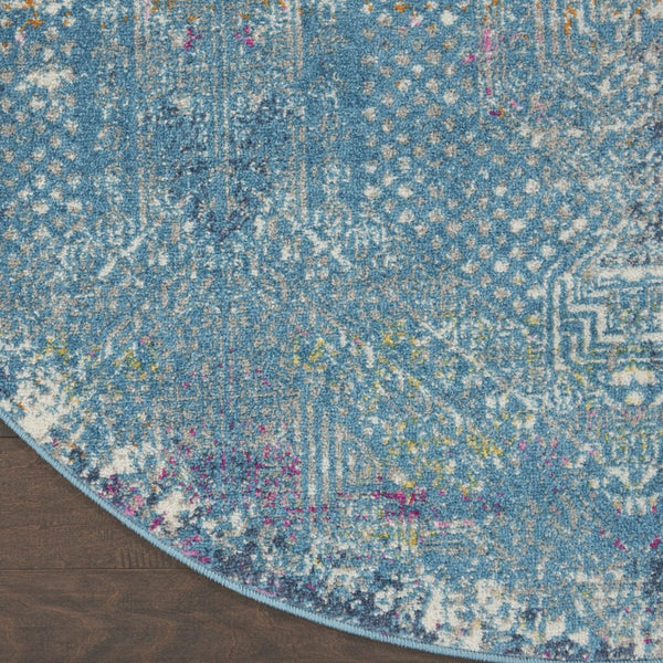 4’ Round Blue Distressed Medallion Area Rug