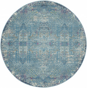 5’ Round Blue Distressed Medallion Area Rug