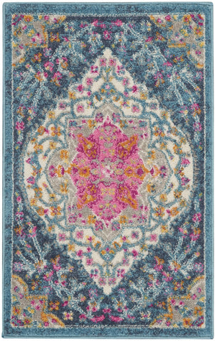 2’ x 3’ Blue and Pink Medallion Scatter Rug