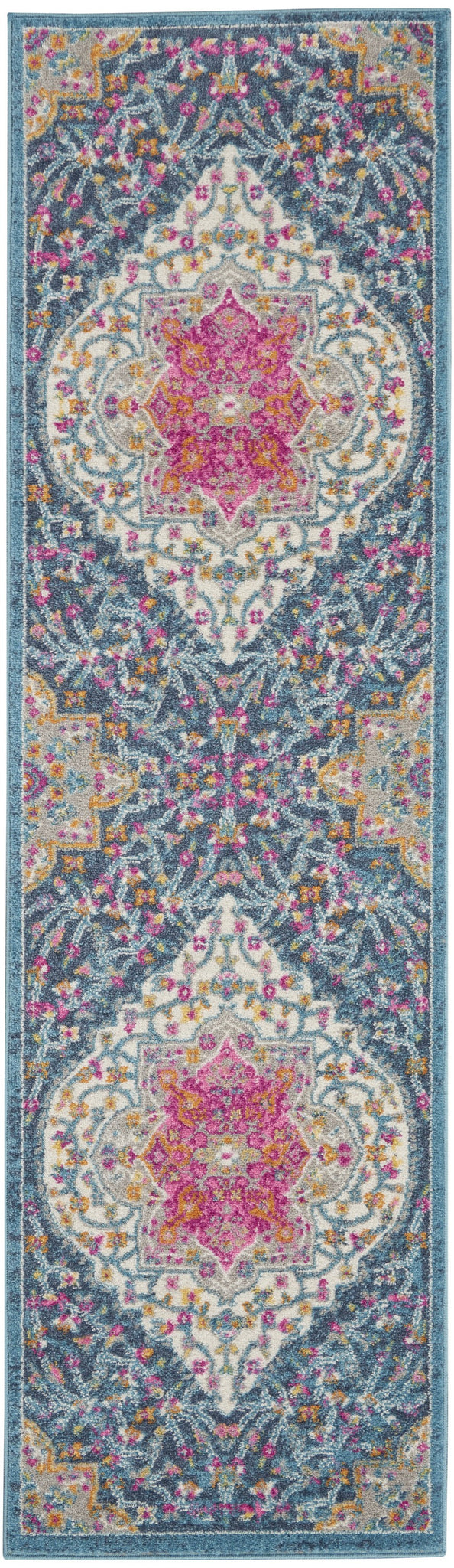 2’ x 6’ Blue and Pink Medallion Runner Rug