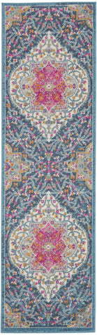 2’ x 8’ Blue and Pink Medallion Runner Rug