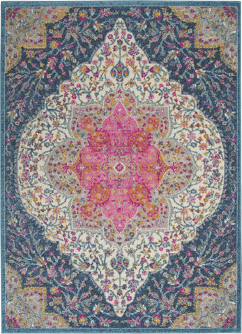 4’ x 6’ Blue and Pink Medallion Area Rug