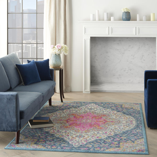 5’ x 7’ Blue and Pink Medallion Area Rug