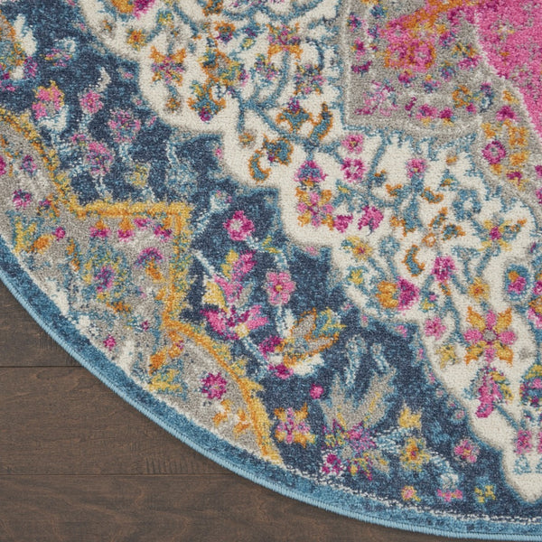 5’ Round Blue and Pink Medallion Area Rug