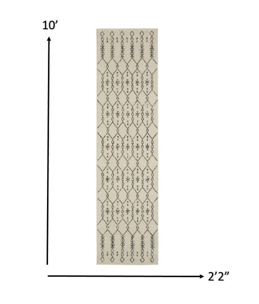 2’ x 10’ Ivory and Gray Geometric Runner Rug