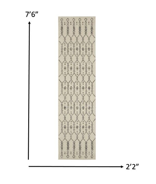 2’ x 8’ Ivory and Gray Geometric Runner Rug