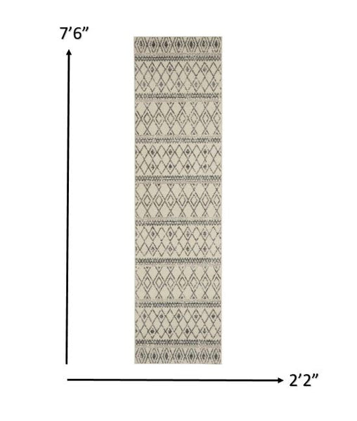 2’ x 8’ Ivory and Gray Berber Pattern Runner Rug