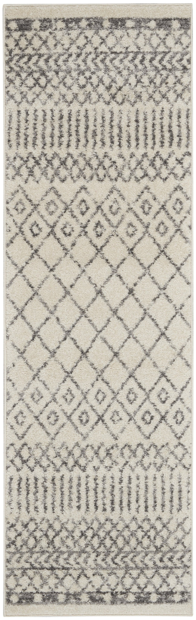 2’ x 6’ Ivory and Gray Geometric Runner Rug