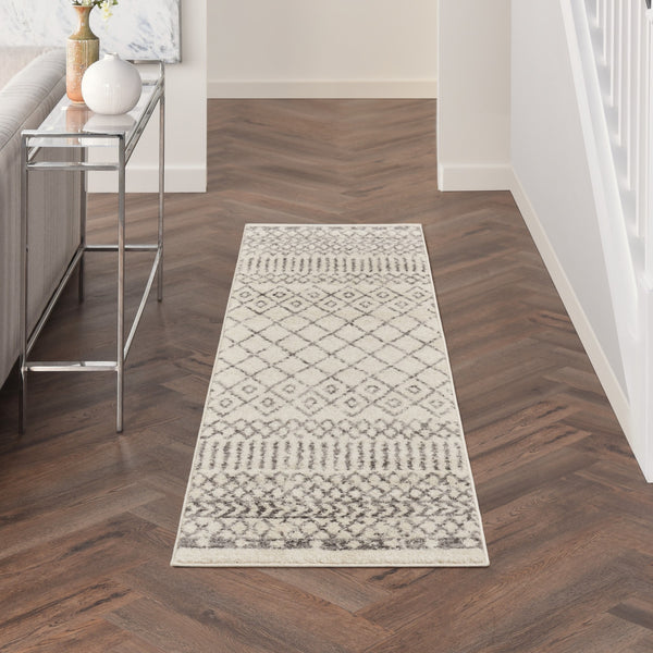 2’ x 6’ Ivory and Gray Geometric Runner Rug