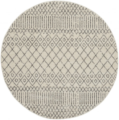 4’ Round Ivory and Gray Geometric Area Rug