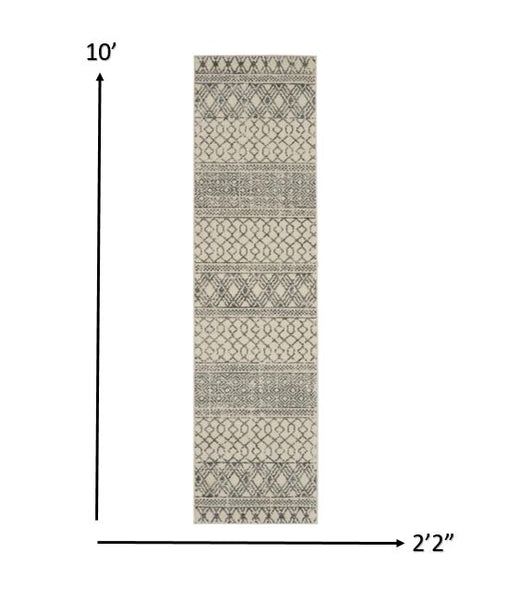 2’ x 10’ Ivory and Gray Geometric Runner Rug