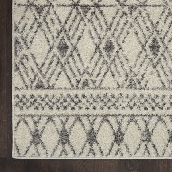 2’ x 10’ Ivory and Gray Geometric Runner Rug