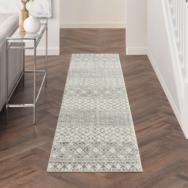 2’ x 10’ Ivory and Gray Geometric Runner Rug