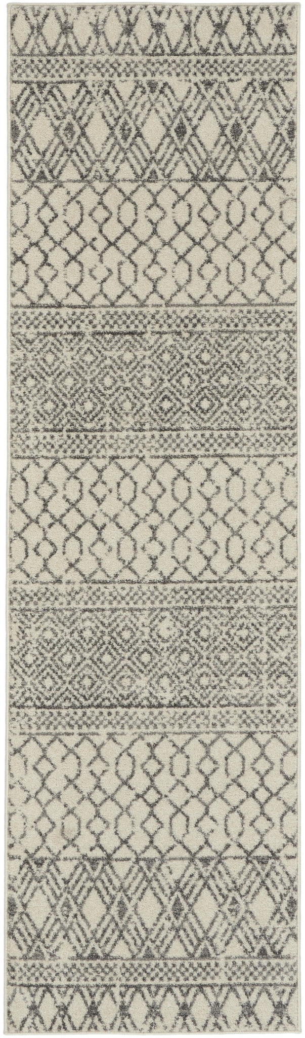 2’ x 8’ Ivory and Gray Geometric Runner Rug