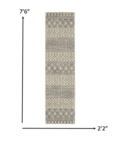 2’ x 8’ Ivory and Gray Geometric Runner Rug