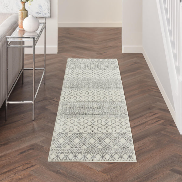 2’ x 8’ Ivory and Gray Geometric Runner Rug