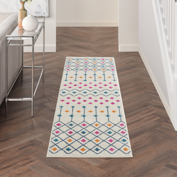 2’ x 8’ Ivory Jewels Geometric Runner Rug