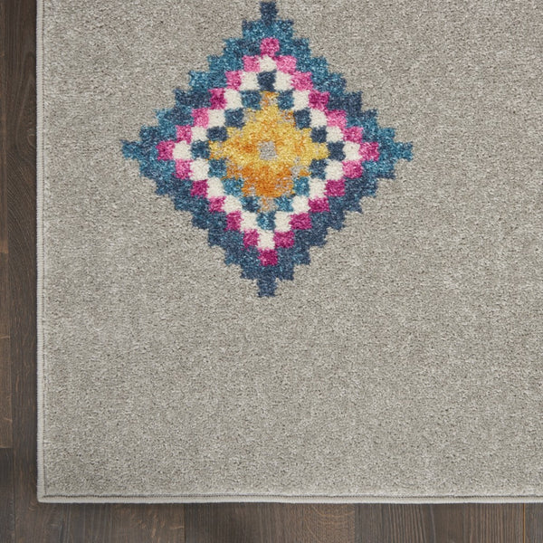 2’ x 8’ Gray and Multicolor Geometric Runner Rug