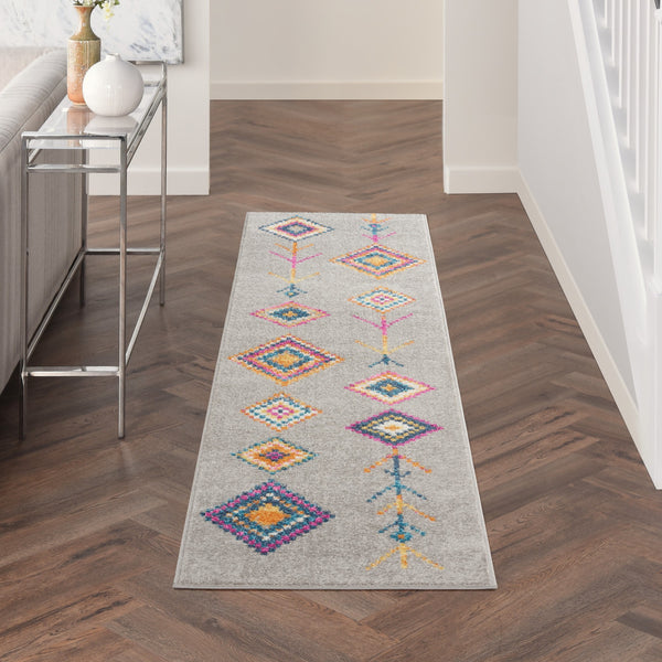 2’ x 8’ Gray and Multicolor Geometric Runner Rug