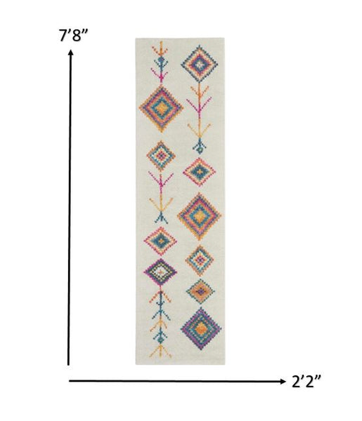 2’ x 8’ Ivory Boho Jewels Geometric Runner Rug