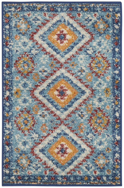 2’ x 3’ Blue and Multi Diamonds Scatter Rug