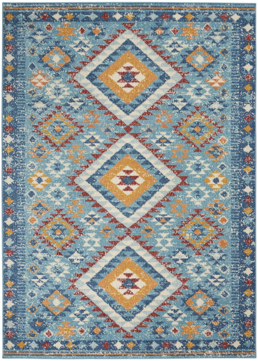 4’ x 6’ Blue and Multi Diamonds Area Rug