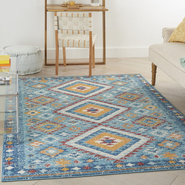 5’ x 7’ Blue and Multi Diamonds Area Rug