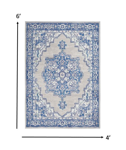 4’ x 6’ Gray and Blue Persian Medallion Area Rug