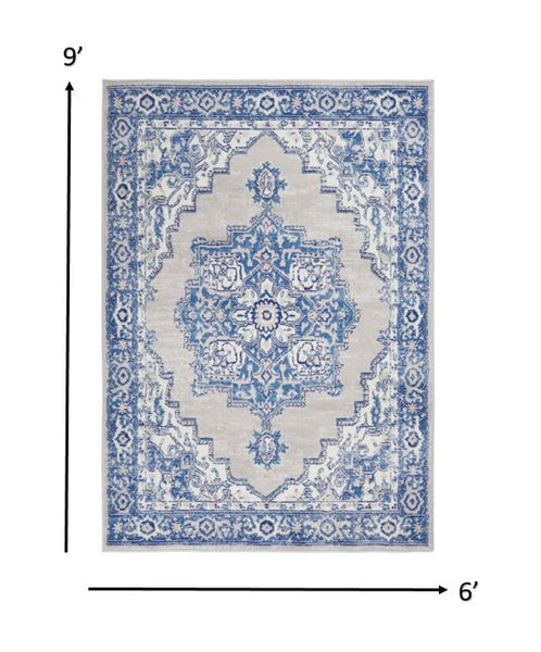 6’ x 9’ Gray and Blue Persian Medallion Area Rug