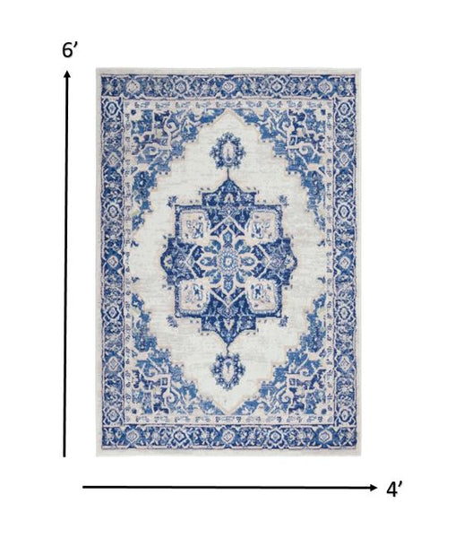 4’ x 6’ Ivory and Blue Persian Medallion Area Rug