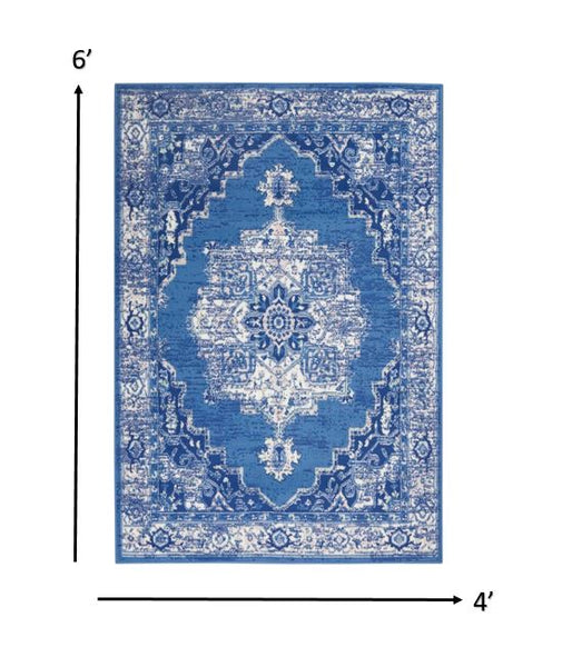 4’ x 6’ Navy Blue and Ivory Persian Medallion Area Rug