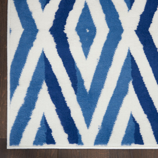 5’ x 7’ Ivory and Blue Diamond Area Rug