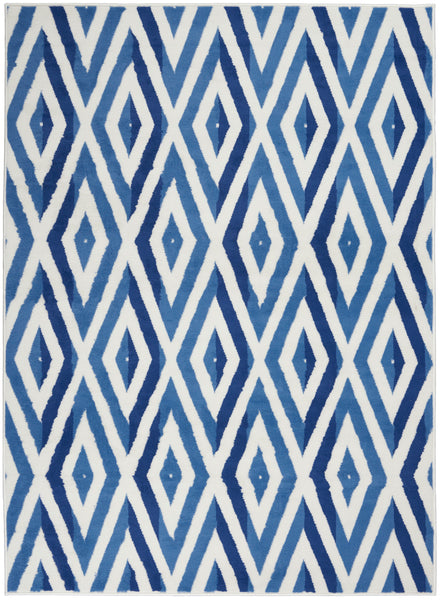 5’ x 7’ Ivory and Blue Diamond Area Rug