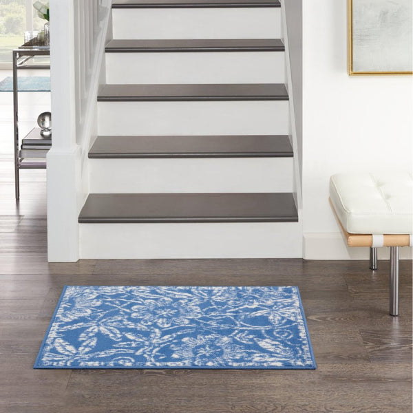 4’ x 6’ Blue and Ivory Floral Vines Area Rug