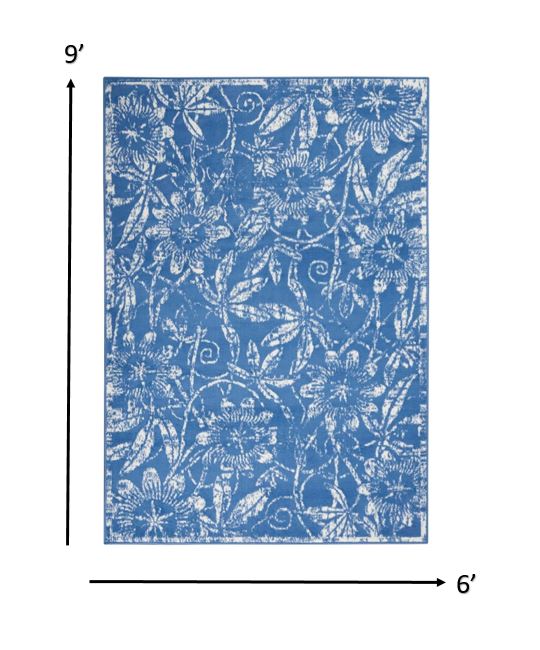 6’ x 9’ Blue and Ivory Floral Vines Area Rug