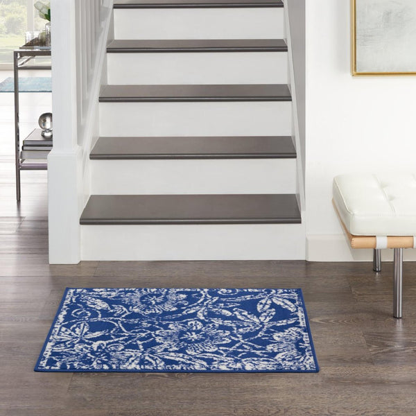 4’ x 6’ Navy and Ivory Floral Vines Area Rug