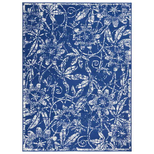 4’ x 6’ Navy and Ivory Floral Vines Area Rug