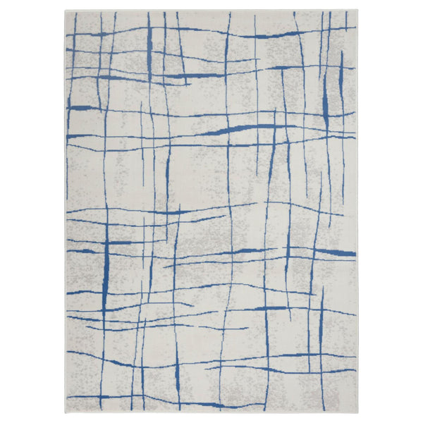 4’ x 6’ Ivory and Blue Irregular Grids Area Rug