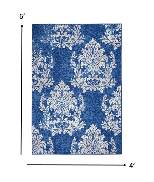 4’ x 6’ Navy and Ivory Damask Area Rug