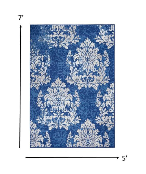 5’ x 7’ Navy and Ivory Damask Area Rug