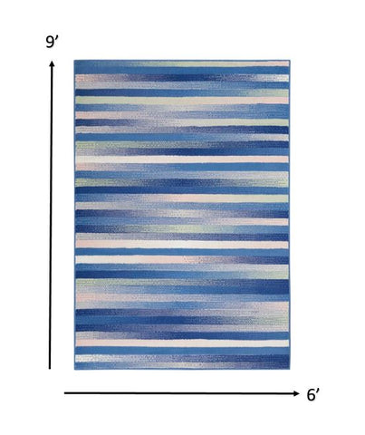 6’ x 9’ Blue and Ivory Halftone Stripe Area Rug