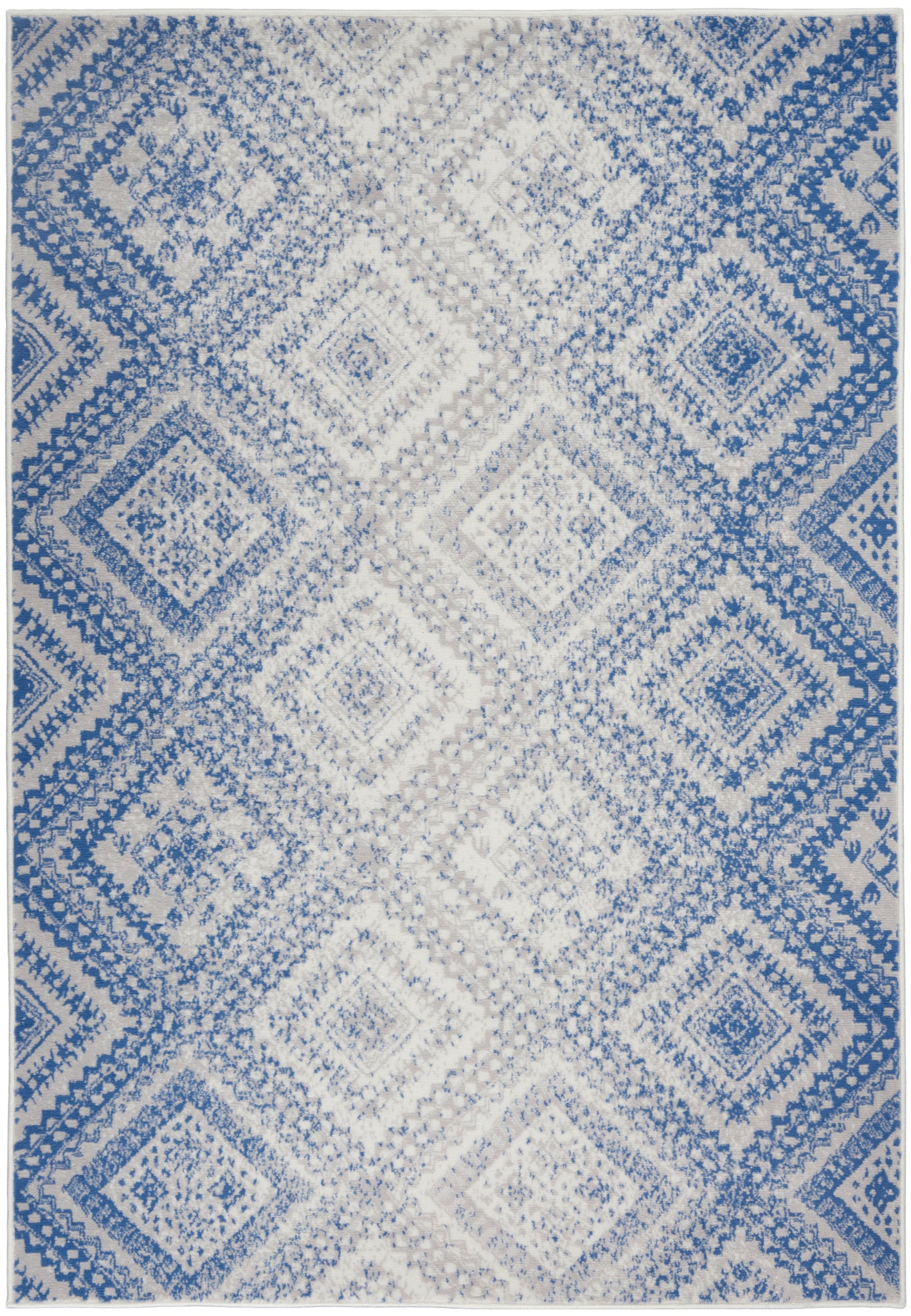 4’x6’ Ivory and Blue Lattice Area Rug