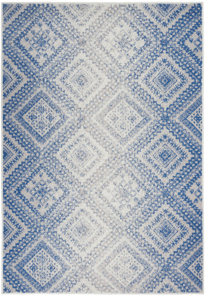 6’x9’ Ivory and Blue Lattice Area Rug