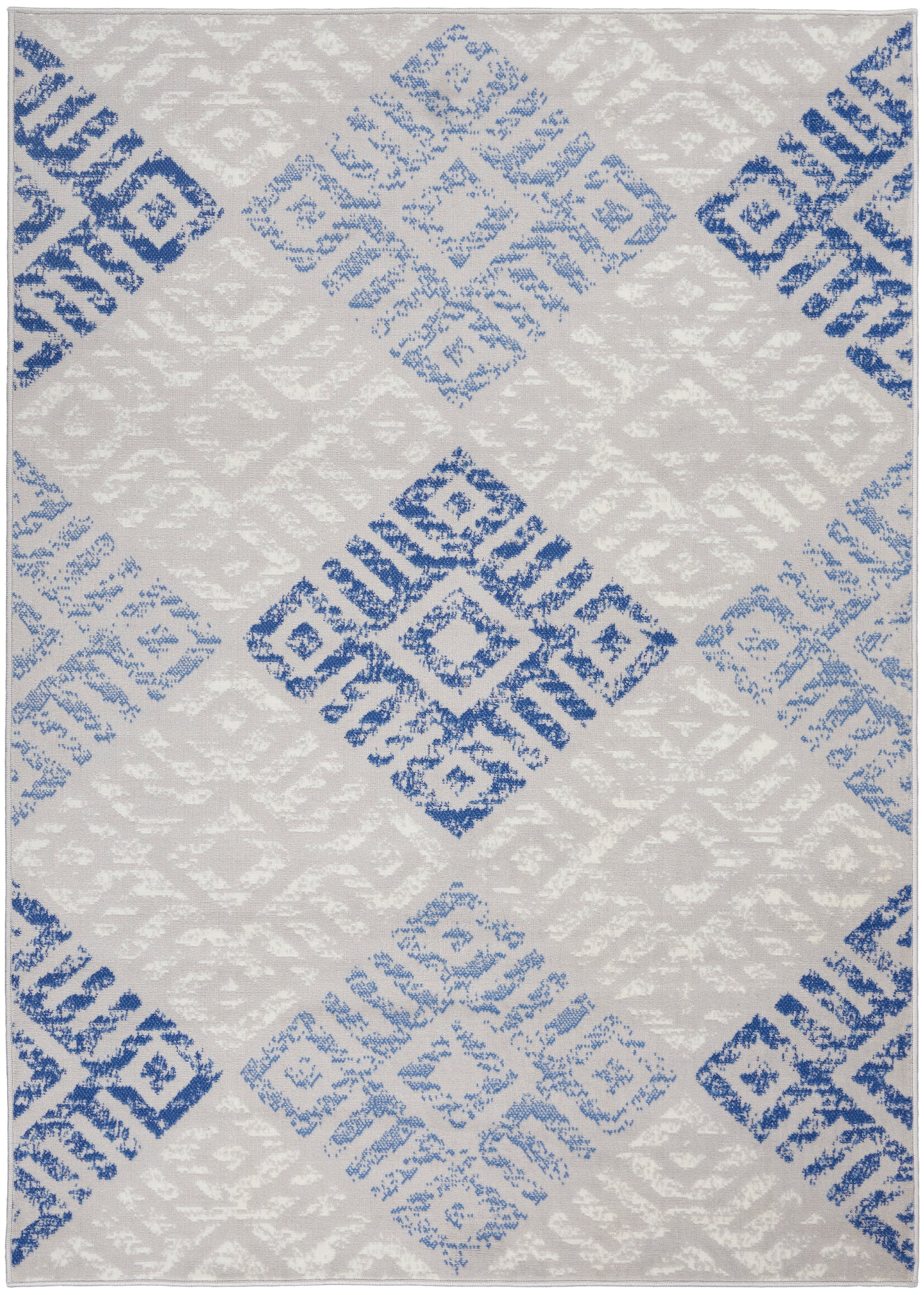 4’ x 6’ Gray and Blue Diamonds Area Rug